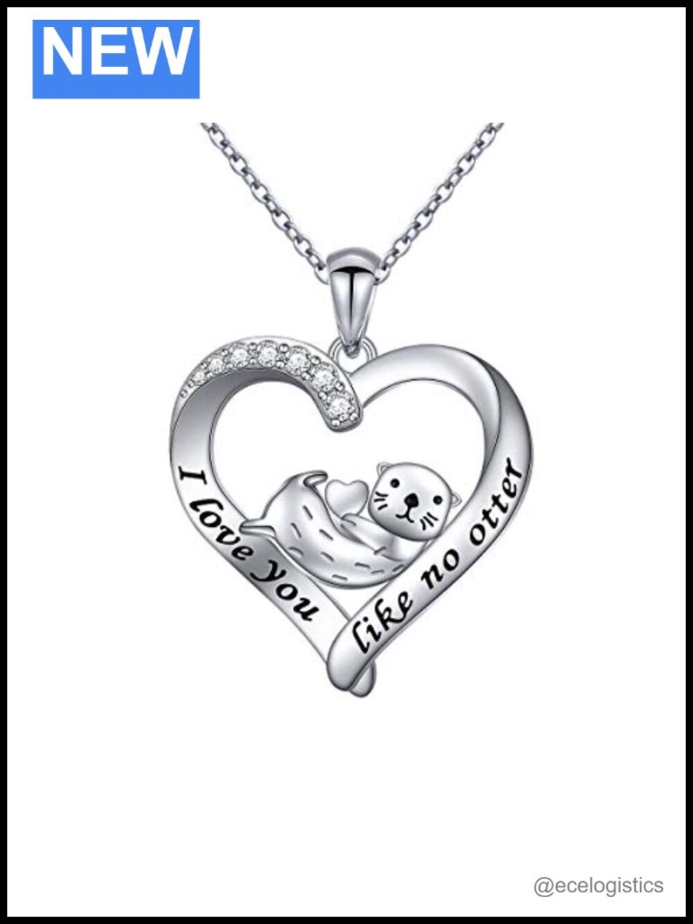 Sterling Silver Sea Otter Heart Pendant Necklace Hypoallergenic 18"